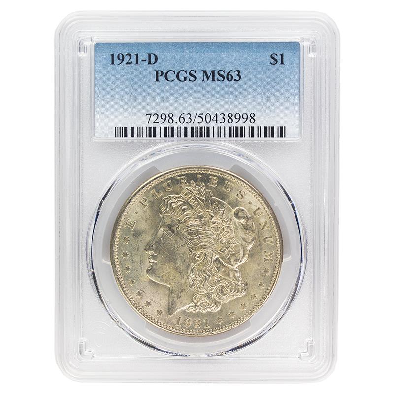 1921-D Morgan Dollar, $1 PCGS MS 63