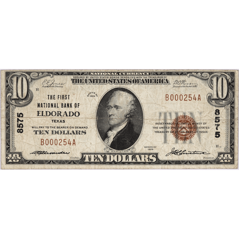 1929 $10 First NB of Eldorado Texas FR#1801-1 