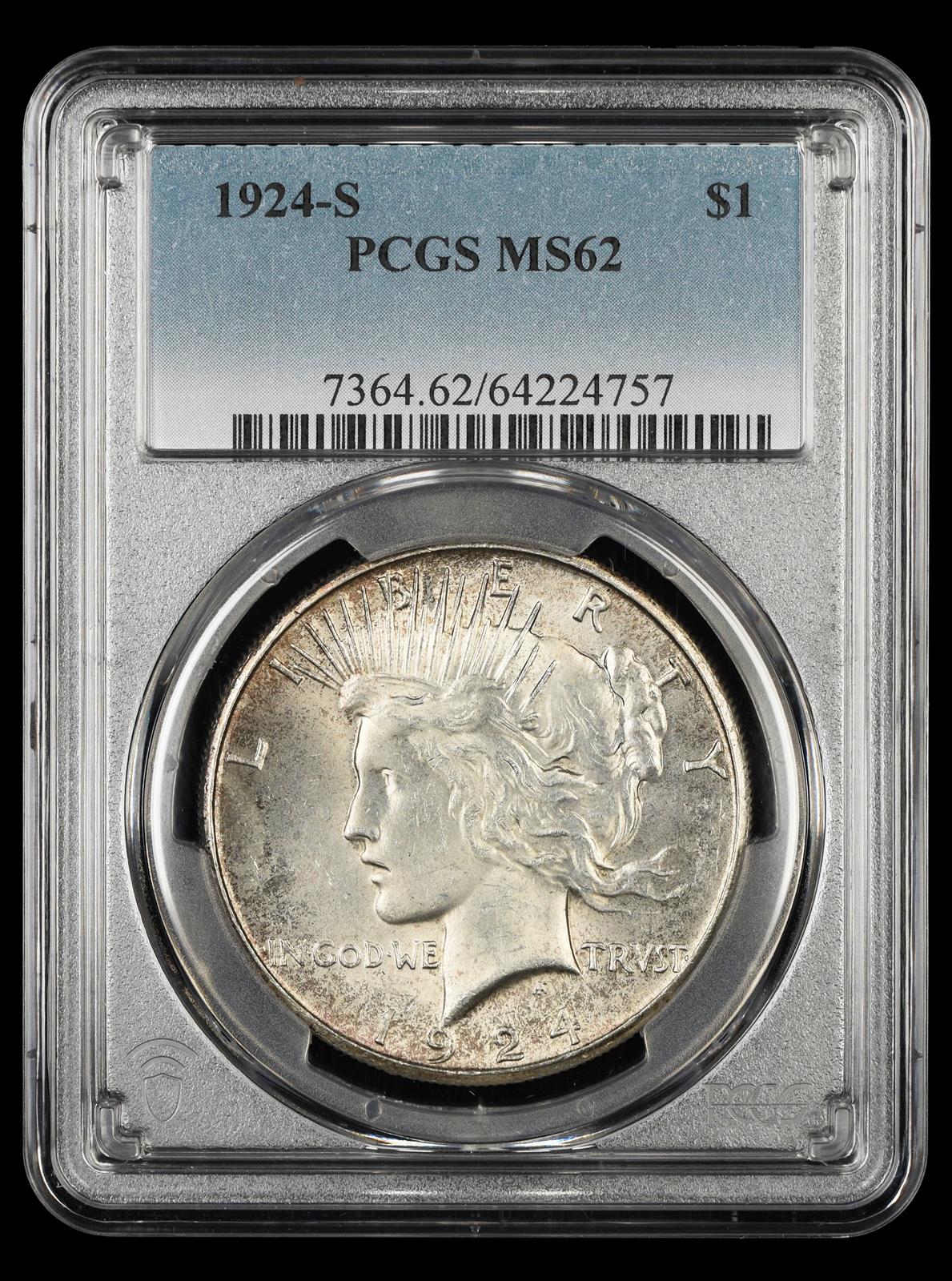 1924 S $1 PCGS  MS62