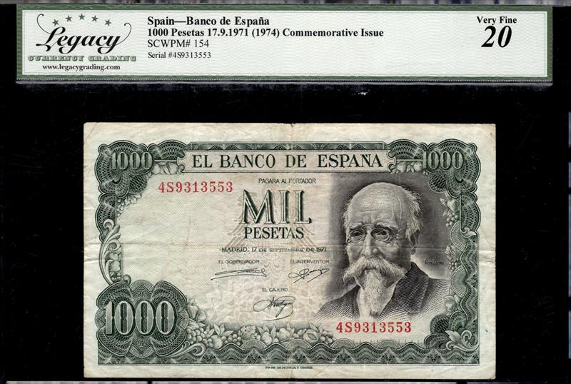 Spain Banco de España 1000 Pesetas 17.9.1971 (1974) Commemorative Issue Very Fine 20 