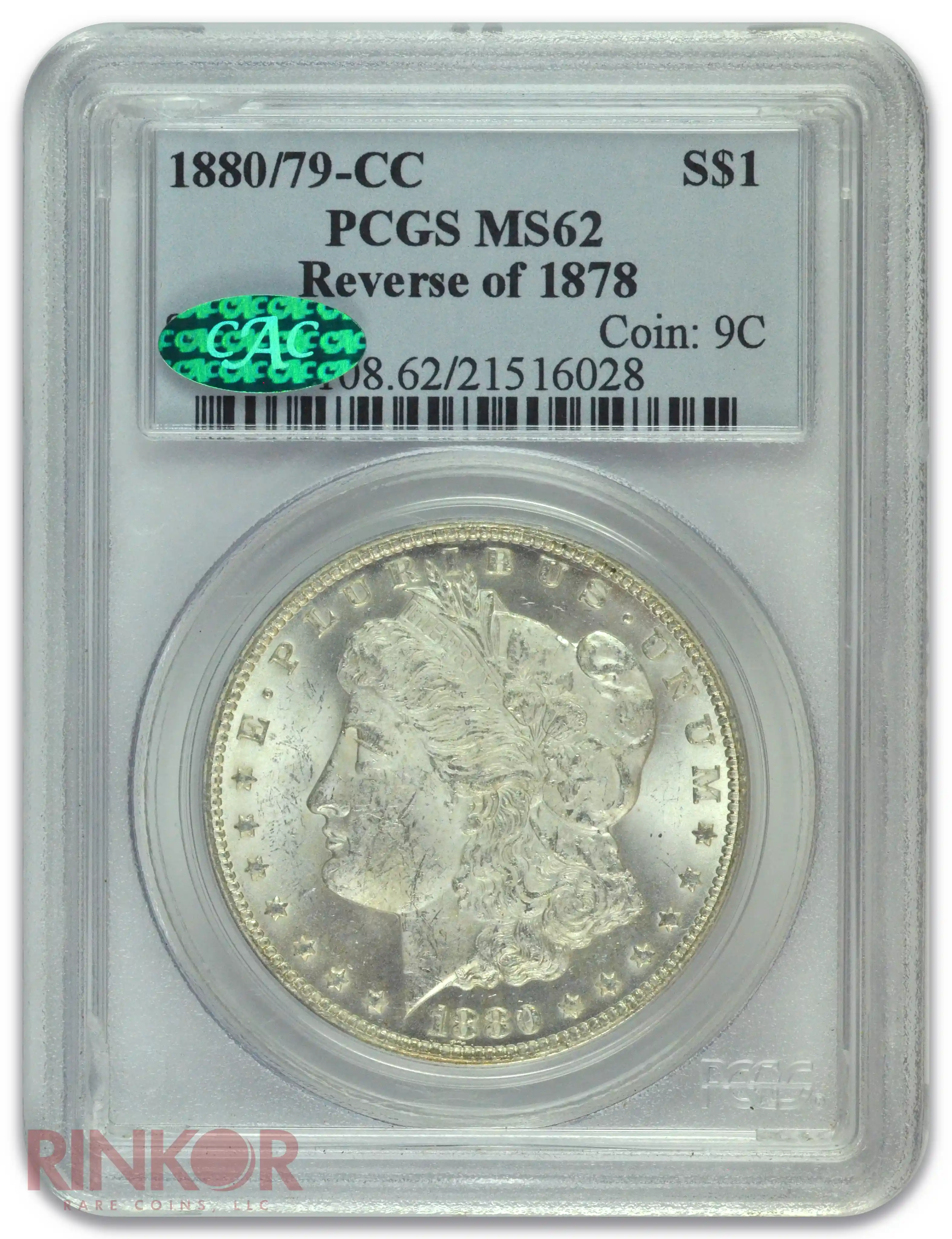1880/79-CC $1 Reverse of 1878 Morgan Dollar PCGS MS 62 CAC
