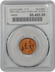 1909 VDB Lincoln PCGS CAC RD 67+