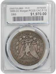 1889-CC Morgan PCGS CAC F-12