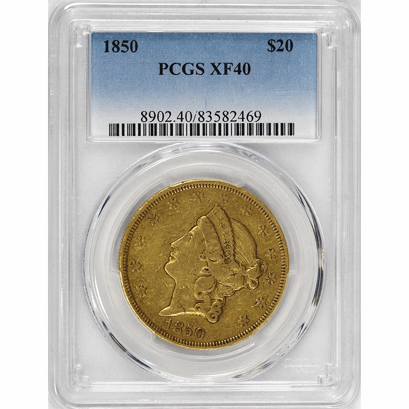 1850 $20 Liberty Head Gold Double Eagle - PCGS XF40 - Excellent Original Coin
