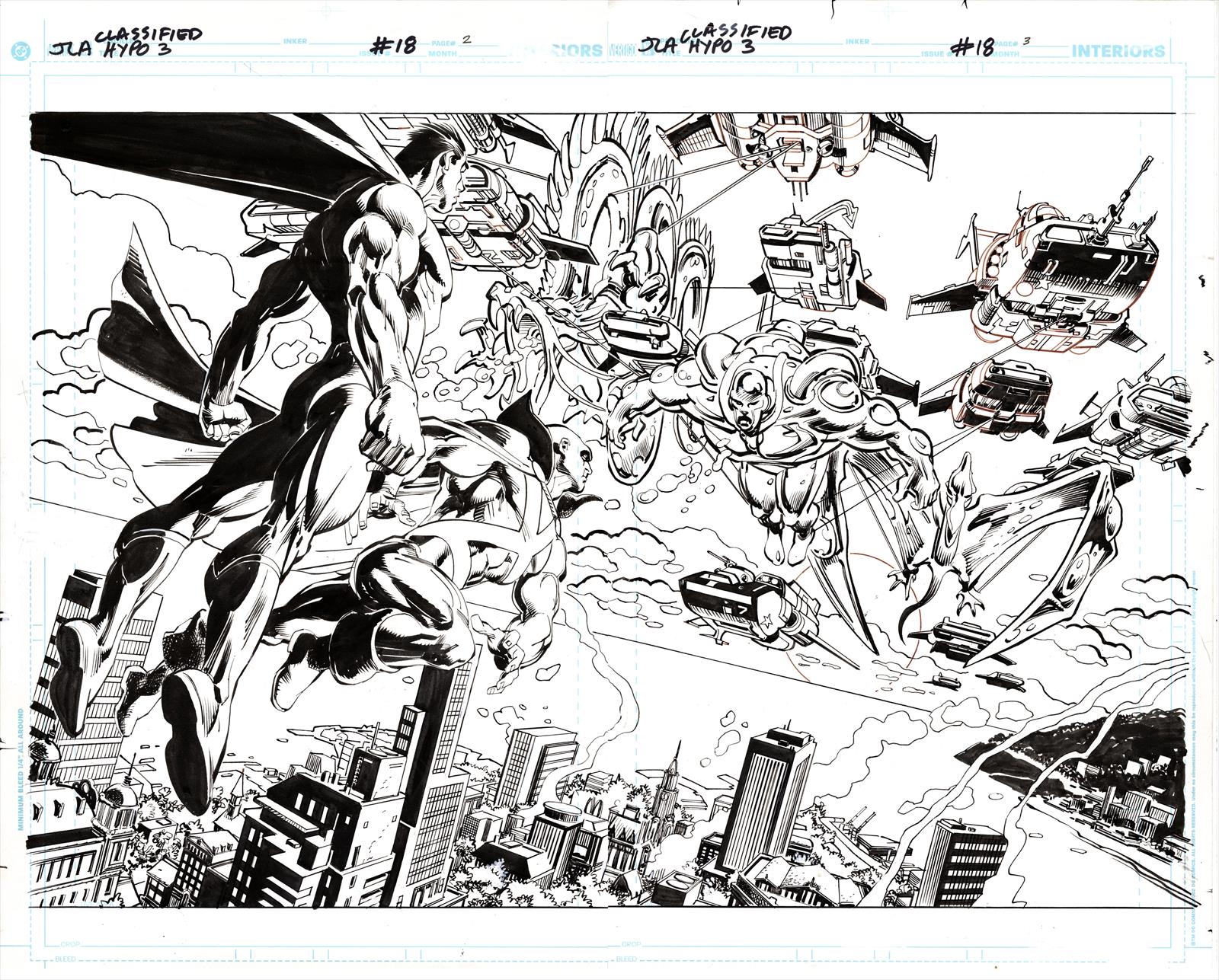 JLA: Classified #18 Page 2 & 3 Artist:  Jose Luis Garcia-Lopez (Penciller) ,  Klaus Janson (Inker) Media Type: Pen and Ink Art Type: Double Page Splash 