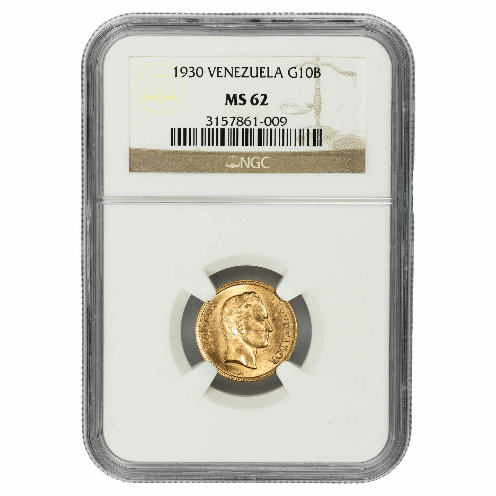 1930 Venezuela Gold 10 Bolívares NGC  MS 62
