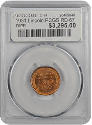 1931 Lincoln PCGS RD 67