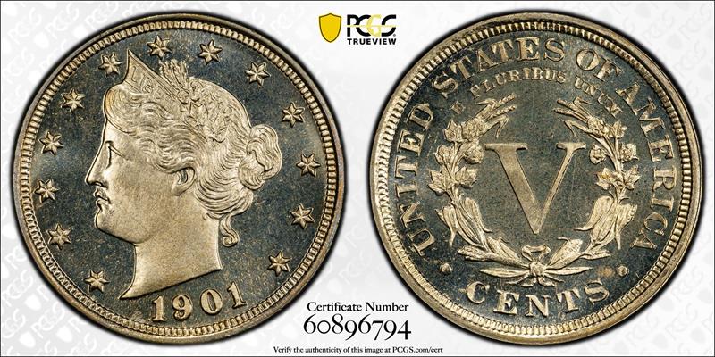 1901 5C PCGS PR 67 CAM CAC