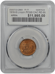 1916-S Lincoln PCGS CAC RD 65