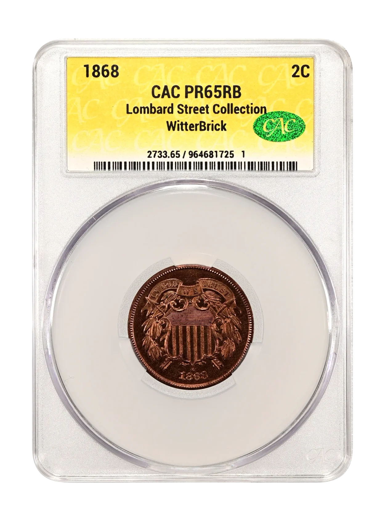 1868 2C Proof CACG PR65RB WitterBrick 