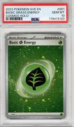 2023 Pokemon SVE En Basic Grass Energy Cosmos Holo #001 PSA GEM MT 10 