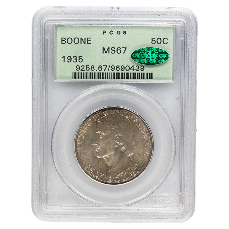 1935 Boone Commemorative Half Dollar, 50C PCGS MS 67 CAC Certified - Attractive Toning 