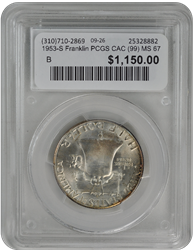 1953-S Franklin PCGS CAC (99) MS 67