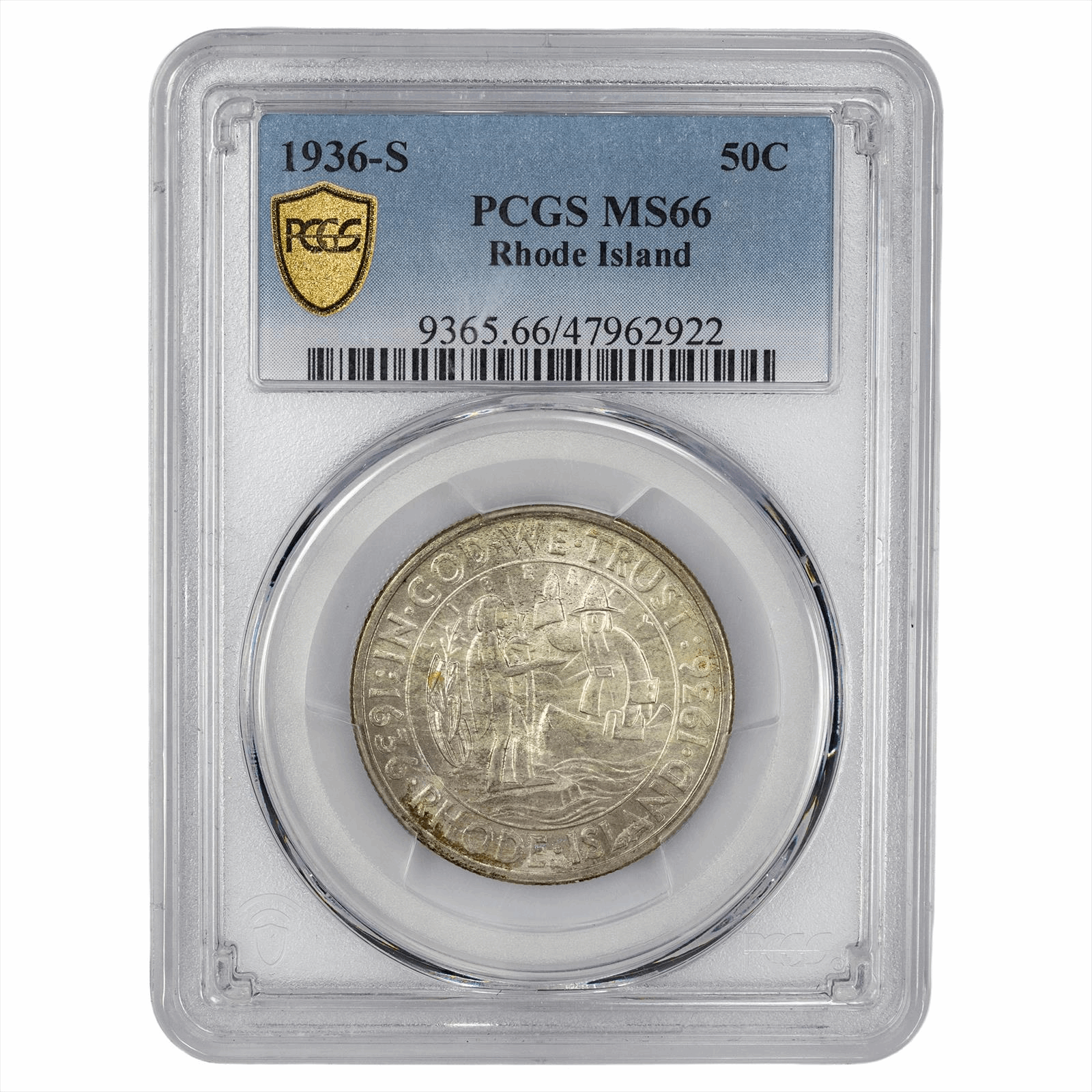 1936-S Rhode Island Commemorative Half Dollar 50C PCGS MS 66