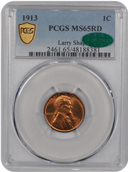 1913 Lincoln PCGS CAC RD 65 