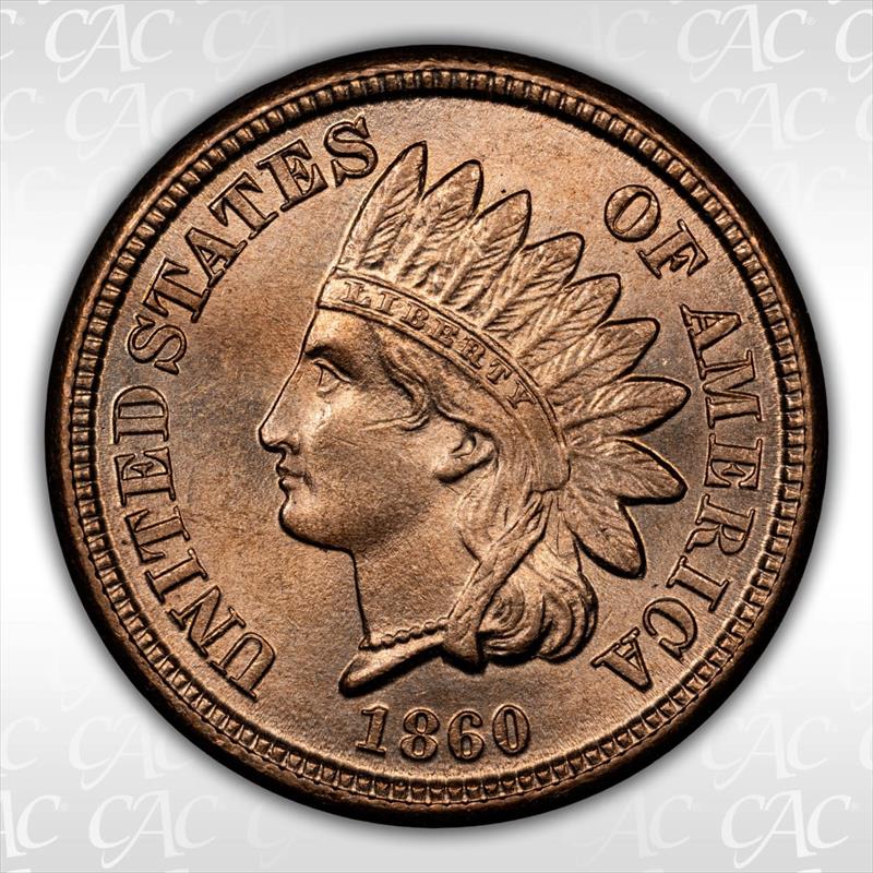 1860 Round Bust 1c CACG MS 64