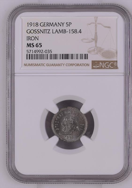 W Germany 1918 5 Pfennig NGC MS 65 Gossnitz Lamb, 5714992035 