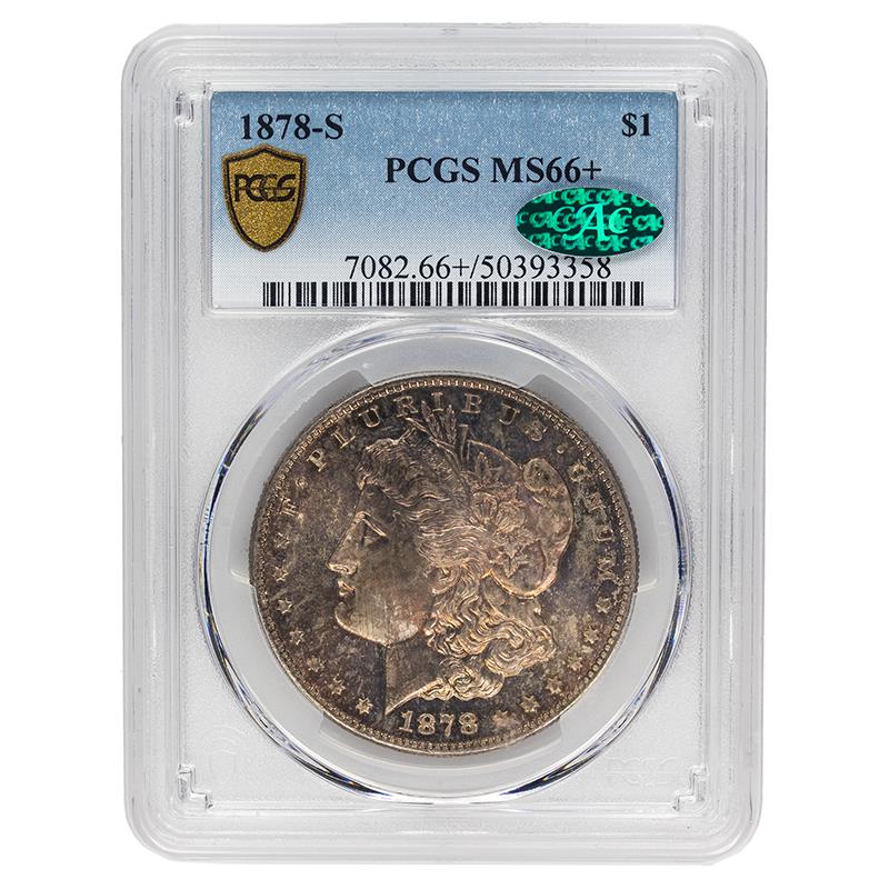 1878-S Morgan Silver Dollar $1, PCGS MS66 + CAC - Attractive Toning