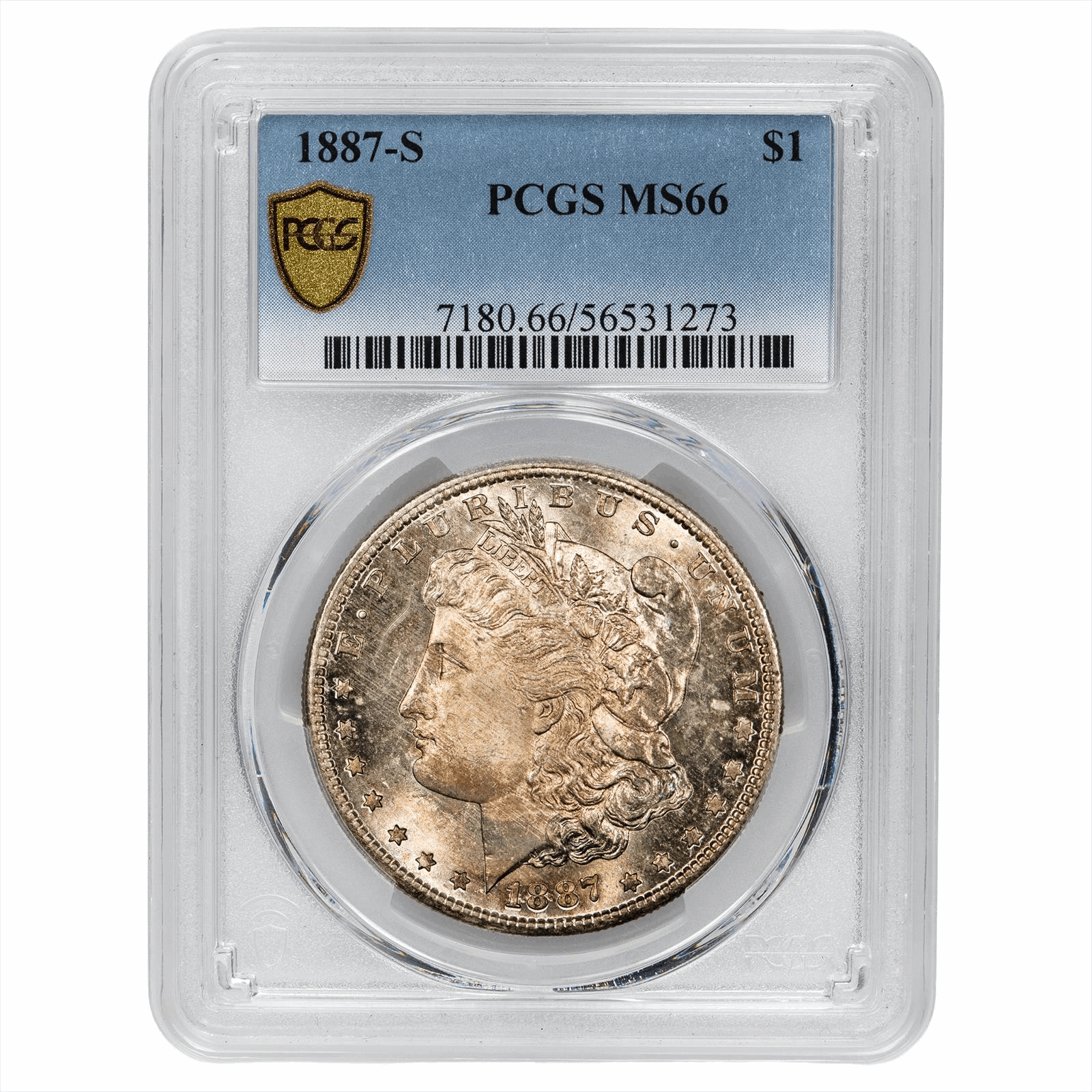 1887-S Morgan Silver Dollar $1, PCGS MS 66 - Semi Key Date Gem