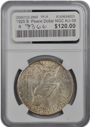 1925 S  Peace Dollar NGC AU-58