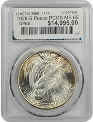 1928-S Peace PCGS MS 65