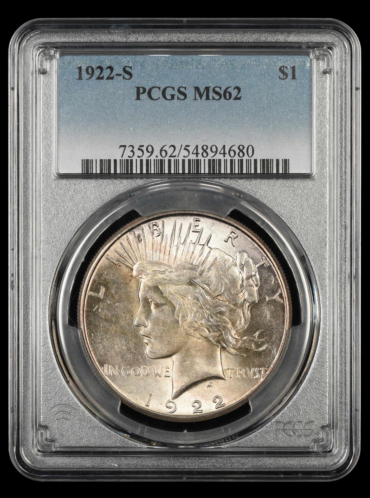 1922 S $1 PCGS  MS62