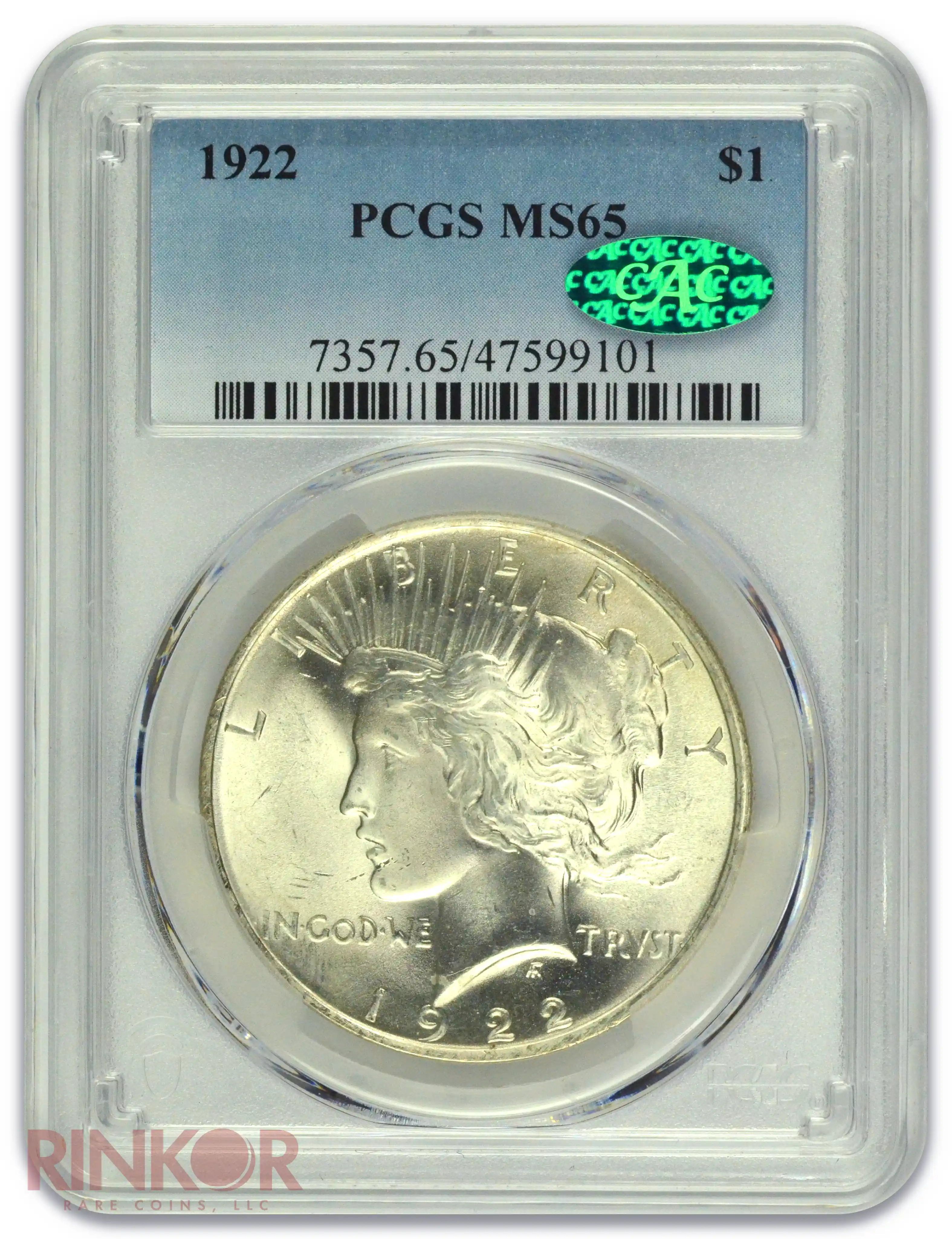 1922 $1 Peace Dollar PCGS MS 65 CAC