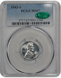 1943-S Lincoln PCGS CAC MS 67