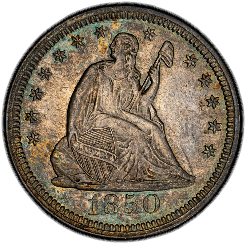 1850 25C PCGS AU-55 CAC