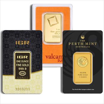 1 oz Gold Bar - Brand Varies .9999 (Carded)