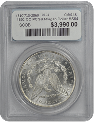 1892-CC PCGS Morgan Dollar MS64