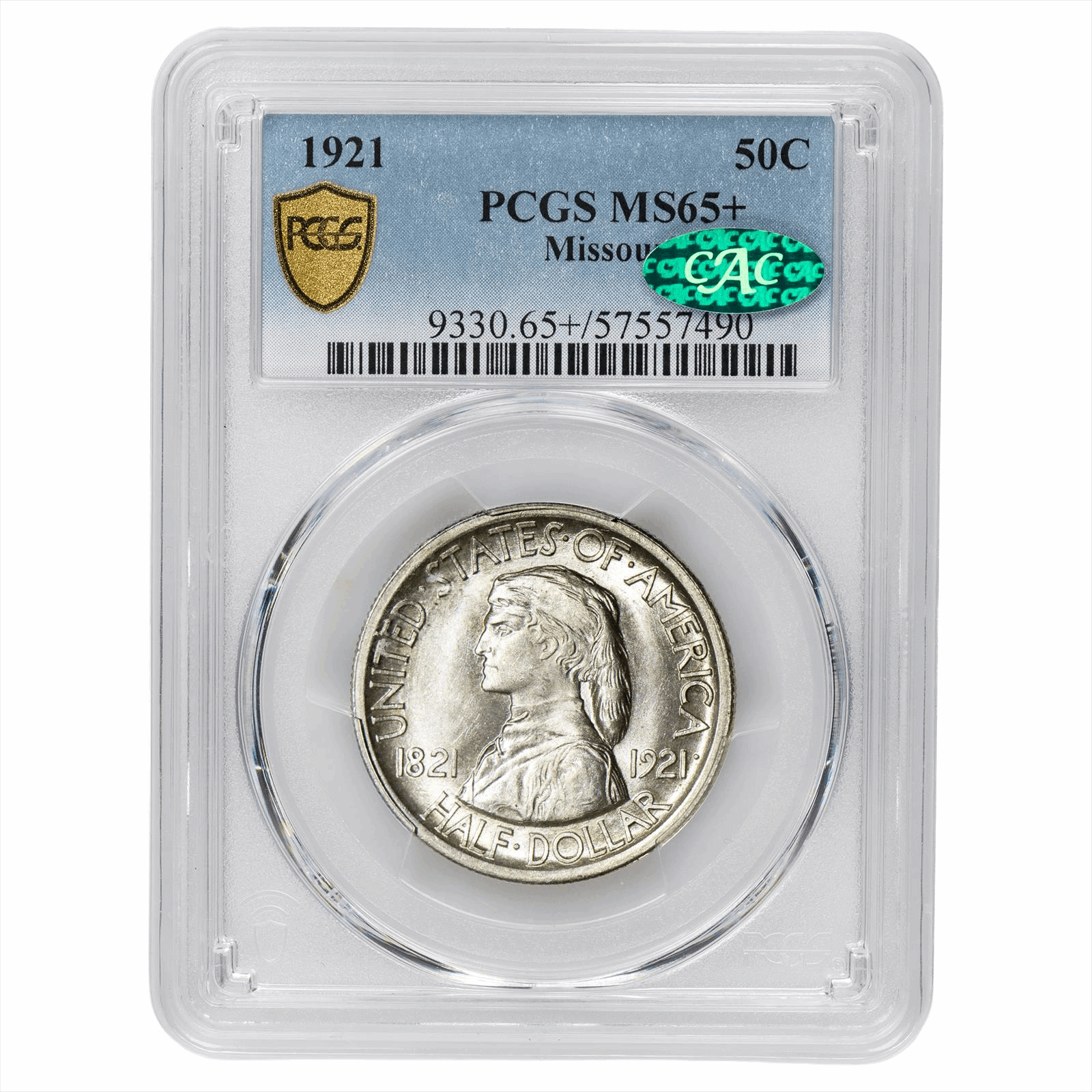 1921 Missouri Commemorative Half Dollar 50C PCGS MS 65+ CAC