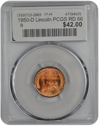 1950-D Lincoln PCGS RD 66