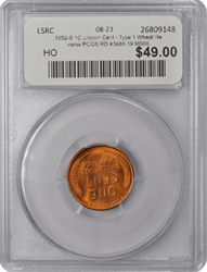 1952-S 1C Lincoln Cent - Type 1 Wheat Reverse PCGS RD #3688-19 MS66