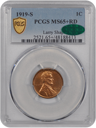 1919-S Lincoln PCGS CAC RD 65+ 