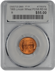 1955 Lincoln Wheat PCGS RD 66