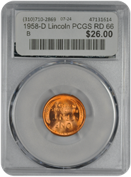 1958-D Lincoln PCGS RD 66