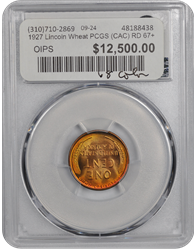 1927 Lincoln Wheat PCGS CAC RD 67+ 