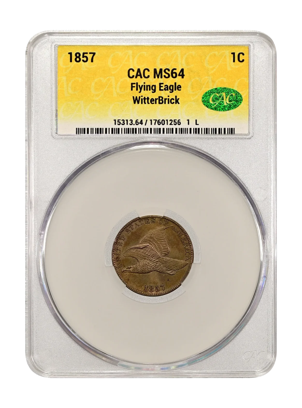 1857 1c CACG MS 64 WitterBrick