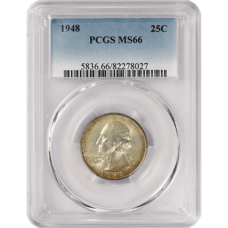 1948 25c Washington Silver Quarter - PCGS MS66 - Attractively Toned  