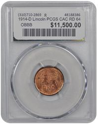 1914-D Lincoln PCGS CAC RD 64 