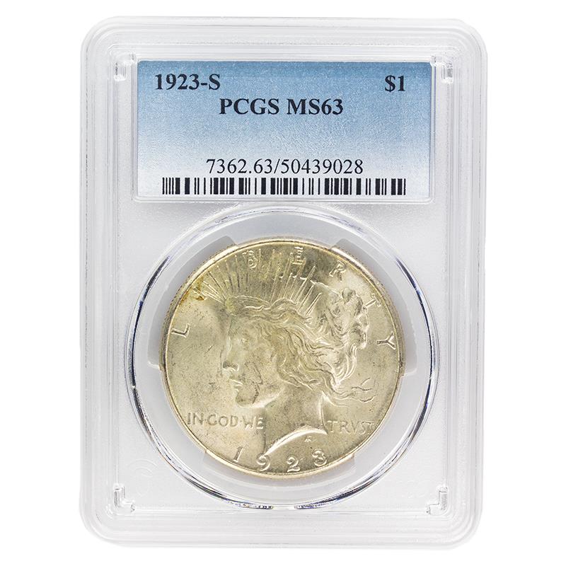 1923-S Peace Dollar, $1 PCGS MS 63