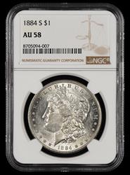 1884 S $1 NGC AU-58