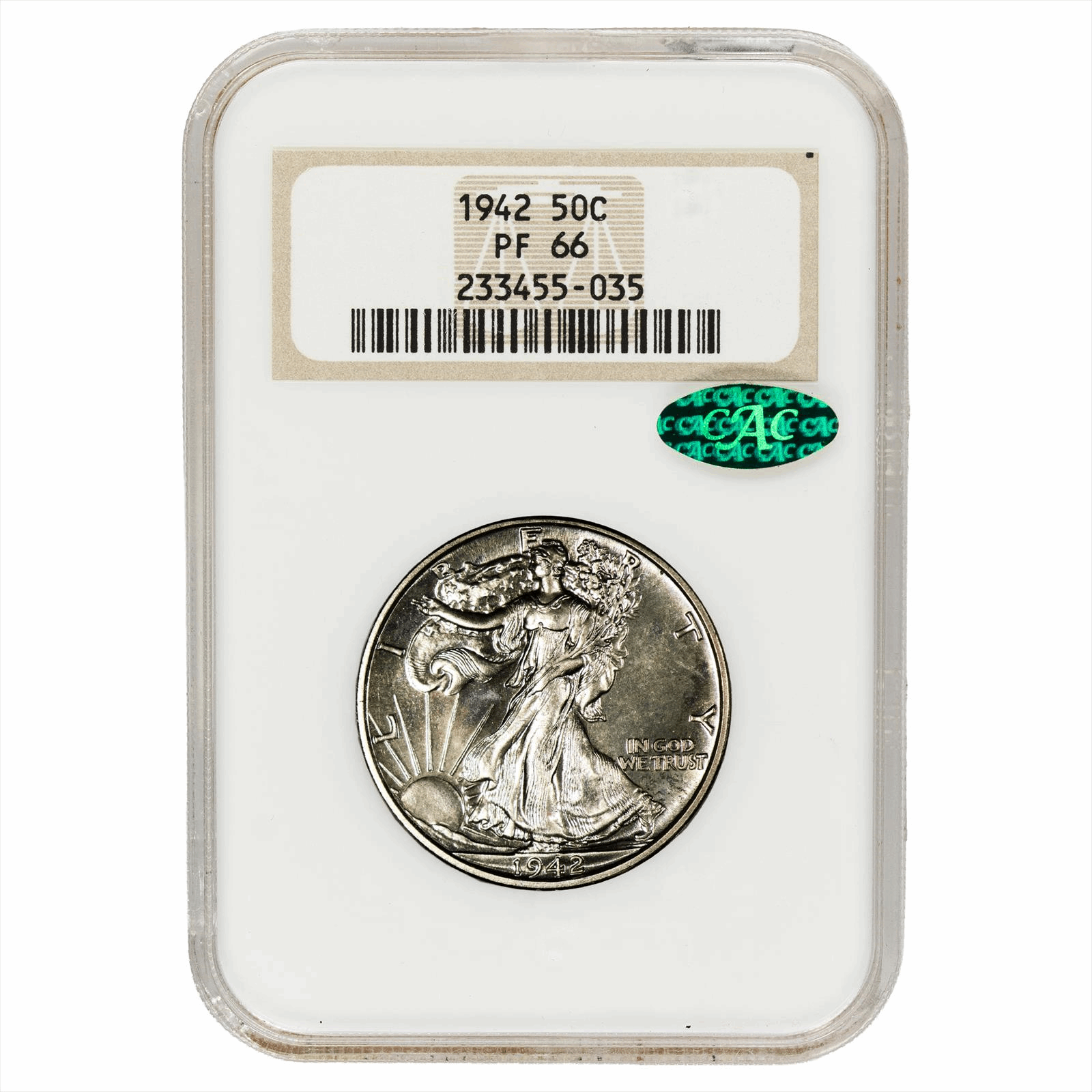 1942 Walking Liberty Half Dollar 50C NGC PR 66 CAC