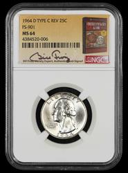 1964 D Washington Quarter NGC MS64 Type C Reverse FS-901 Bill Fivaz Signature Label MS64