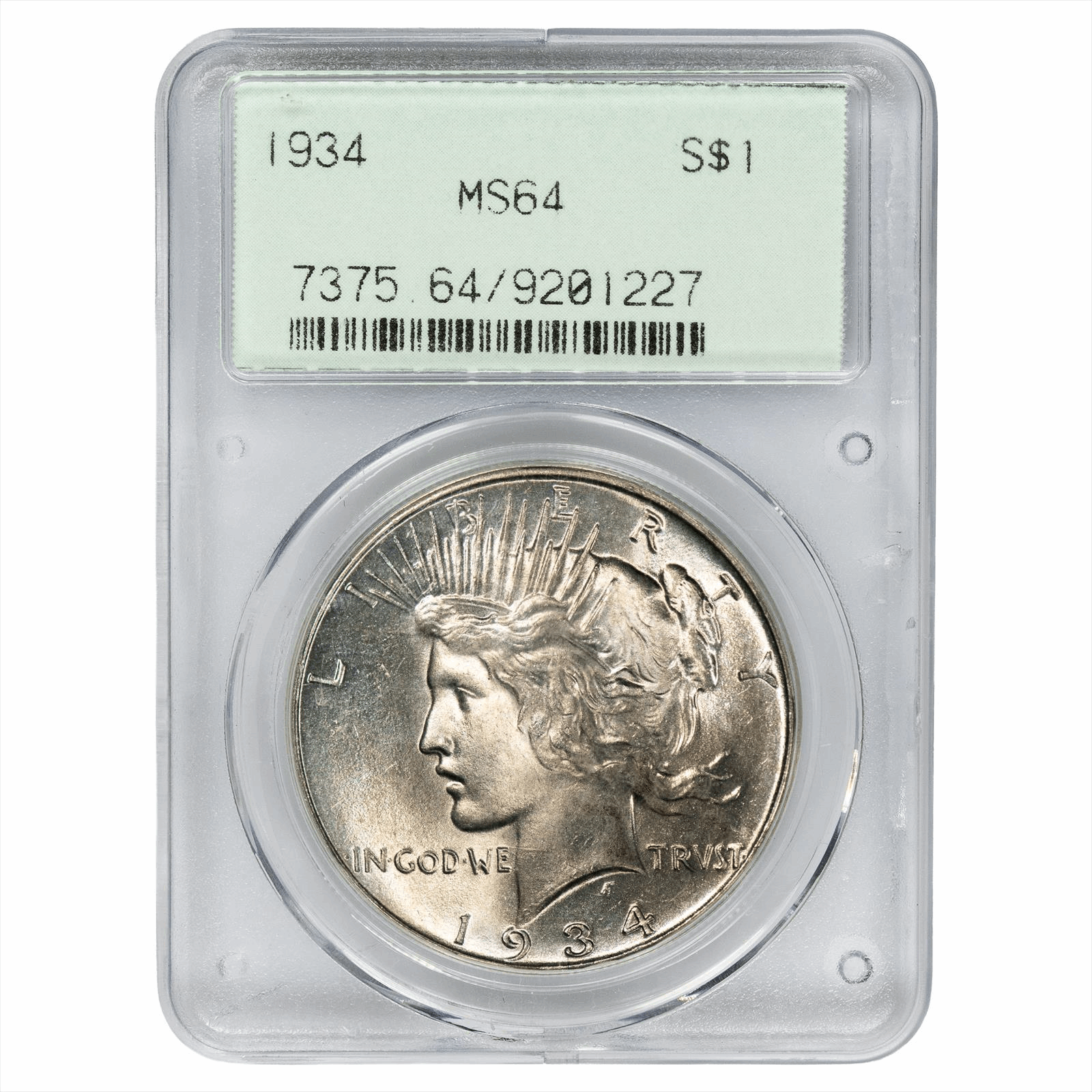 1934 Silver Peace Dollar $1 PCGS MS 64