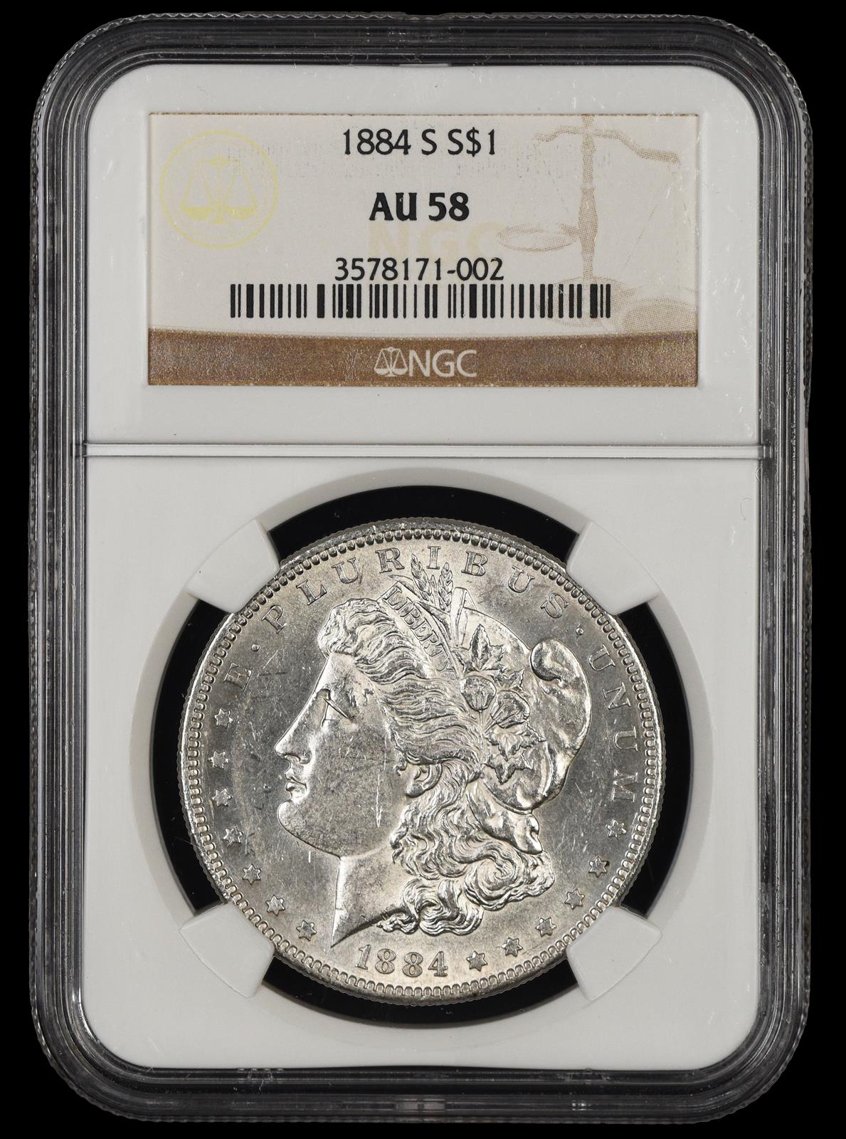 1884 S $1 NGC AU-58