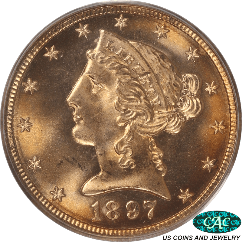 1897-S Liberty $5 Gold Half Eagle, PCGS MS67 CAC - Superb Coin 
