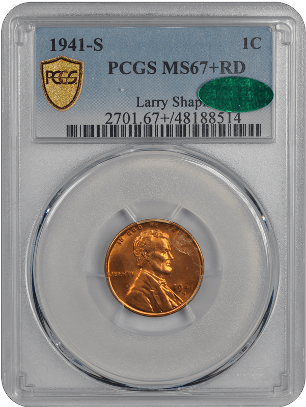 1941-S Lincoln PCGS (CAC) RD 67+ 