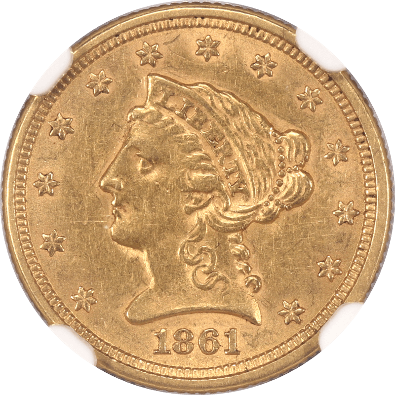 1861  New Reverse Liberty $2 1/2 Gold Quarter Eagle NGC AU 58 - Nice Original Coin